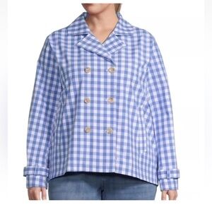 St. John's Bay double breasted Checkered trench jacket Pea Coat gingham checked